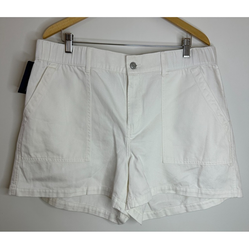 New GAP White Elastic Waist Twill Shorts High Rise 3.5" Inseam Cotton Blend XL - Picture 2 of 13